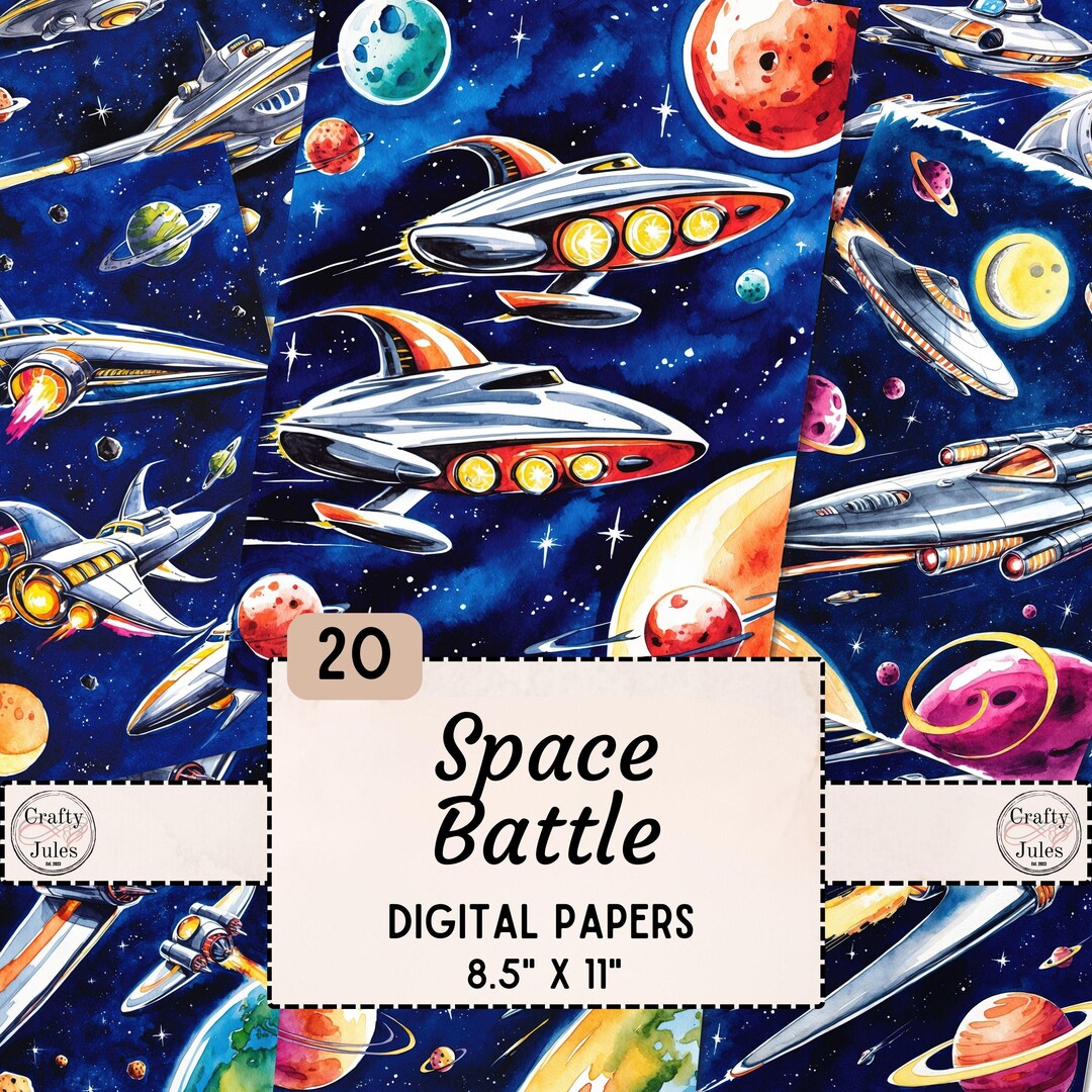 Space Ships Digital Paper Pack 20 Outer Space Battle Backgrounds for ...