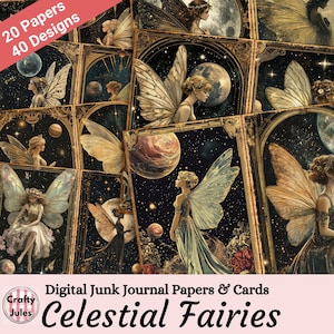 Celestial Fairies Junk Journal Papers and Cards, Fantasy Scrapbook & Craft Pages, Digital Download