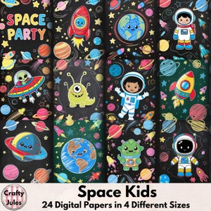 Papiers numériques Space Kids – 24 pages imprimables en 4 tailles différentes, papier de fond pour enfants, cartes, albums de coupures, journaux intimes, usage commercial