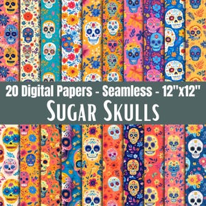 Sugar Skull Seamless Patterns, Day of the Dead Scrapbook Paper (Digital Download)