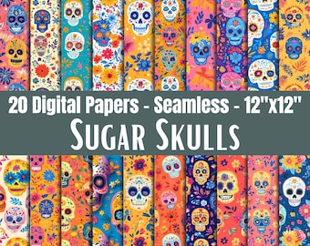 Sugar Skull Seamless Patterns, Day of the Dead Scrapbook Paper (Digital Download)