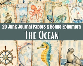 Ocean Junk Journal Papers, Ephemera, Sea Theme Scrapbook & Craft Pages, Digital Download