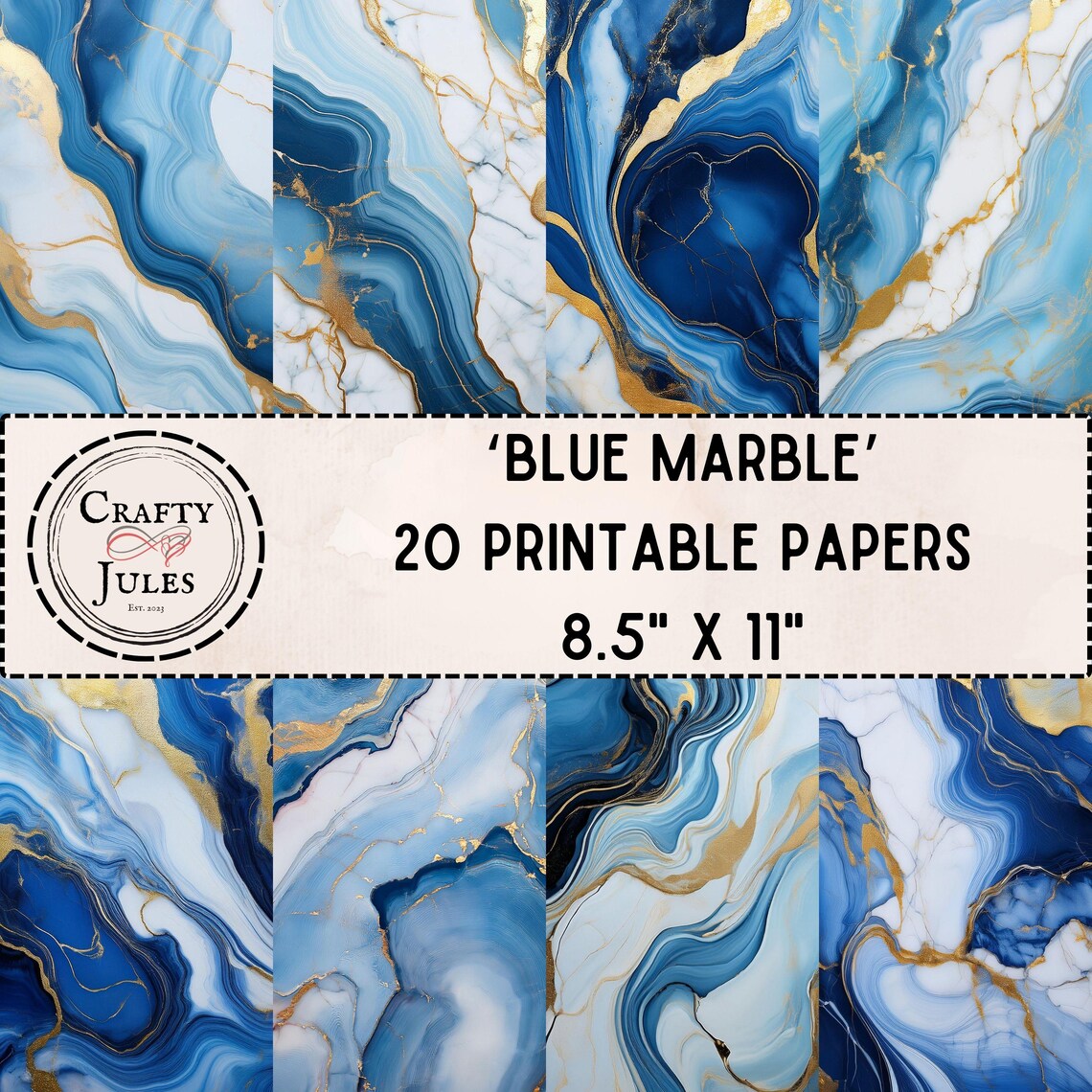 Blue Marble Printable Paper Pack Marbled Patterned Digital Pages ...