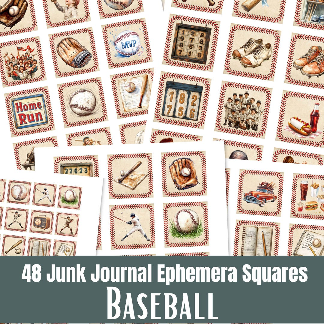 Baseball Ephemera, Printable Squares, Sport Extras for Junk Journals ...