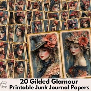Papeles digitales para diarios basura Gilded Glamour: 20 páginas imprimibles para diarios, álbumes de recortes, papeles para collages, técnicas mixtas, tamaño A4 y carta