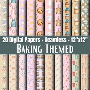 Baking Seamless Papers, Pastel Kitchen, Digital Scrapbook Background Patterns, 12x12in
