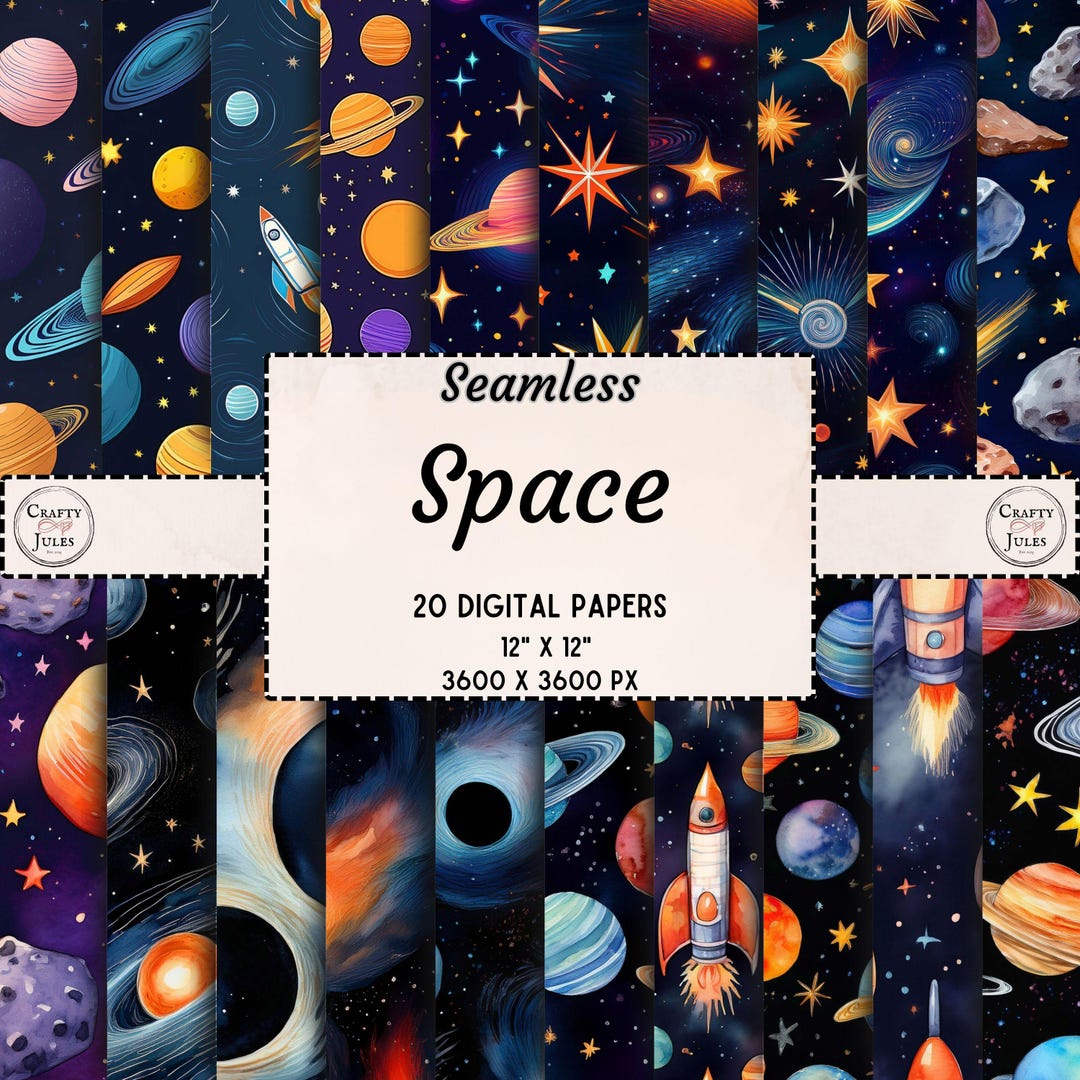 Space Themed Seamless Patterns – Galaxies, Rocket Ships, Digital Papers ...