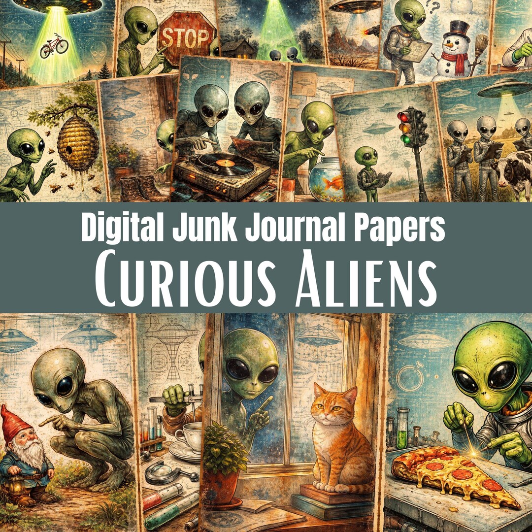 Curious Alien Junk Journal Papers, Extraterrestrial Research Scrapbook ...