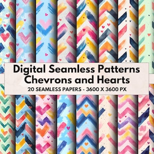 Chevron Heart Pattern: Rainbow Scrapbook Paper Backgrounds (Digital Download, Commercial Use)