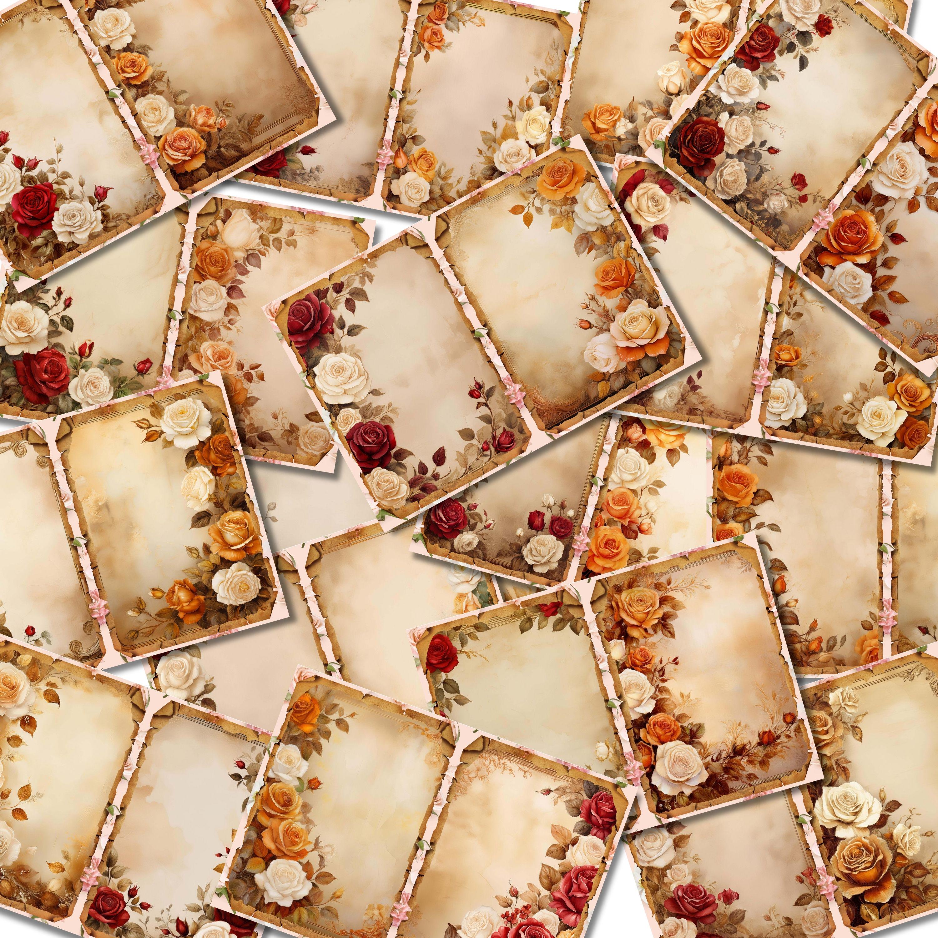 Red and Orange Roses, Printable Junk Journal Papers, 16 Double Pages ...