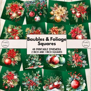 Christmas Decor Printable Squares – 48 Printable 2 Inch, 1 Inch Squares, Festive Ephemera for Junk Journals, Scrapbooks, Instant Download