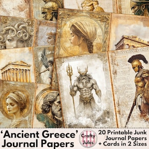 Papiers numériques de la Grèce antique - 20 pages imprimables pour les journaux indésirables, les albums de coupures, les collages - Plus des cartes de visite en deux tailles, page blanche