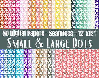 Dotted Seamless Patterns, 50 Colours, Simple Scrapbook, Craft Papers, 12x12in, Digital Download