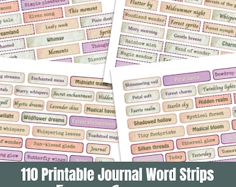 Fairy Garden Journal Words, 110 Printable Ephemera Strips