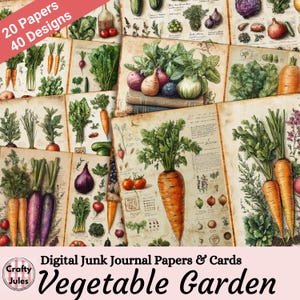 Vegetable Garden Junk Journal Papers and Cards, Gardening Scrapbook Pages, Digital Download