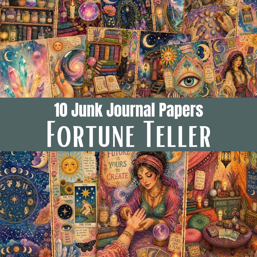 Fortune Teller Junk Journal Pages, Celestial Tarot, Printable Mystic ...