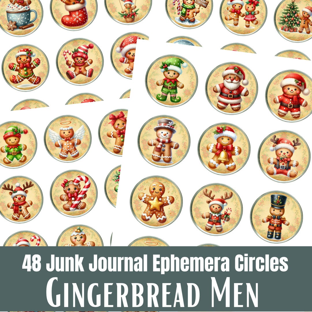 Gingerbread Men Printable Circles, Festive Junk Journal & Scrapbook ...