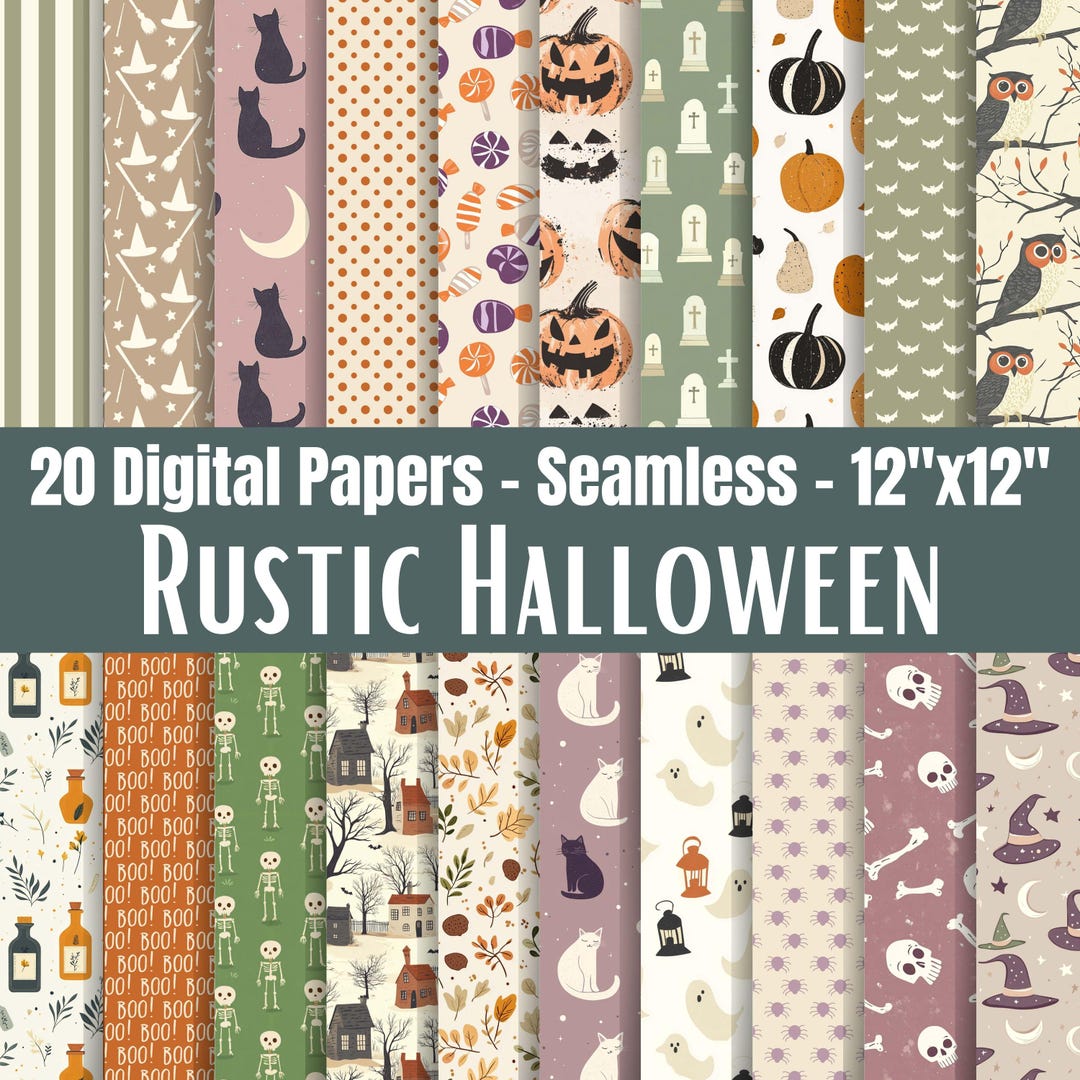 Rustic Halloween Digital Paper Pack, Seamless Spooky Patterns, Autumn ...