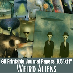 Alien, UFO Junk Journal Papers, Surreal Science Fiction Scrapbook Pages, Digital Download