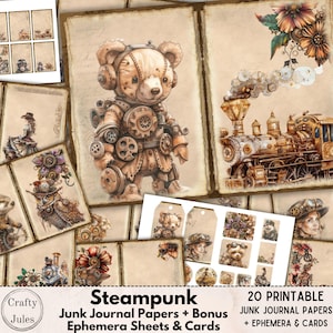 Zestaw do dziennika Steampunk Junk: efemerydy i karty do druku (do pobrania w wersji cyfrowej)