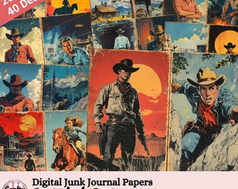 Wild West Junk Journal Papers, Retro Western Scrapbook & Craft Pages, Digital Download