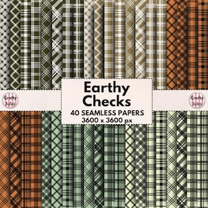 Seamless Check Patterns, 40 Printable Papers, 8 Patterns, 5 Colours, Plaid, Earthy, Scrapbooking, Crafts, Wrapping Paper, Commercial Use