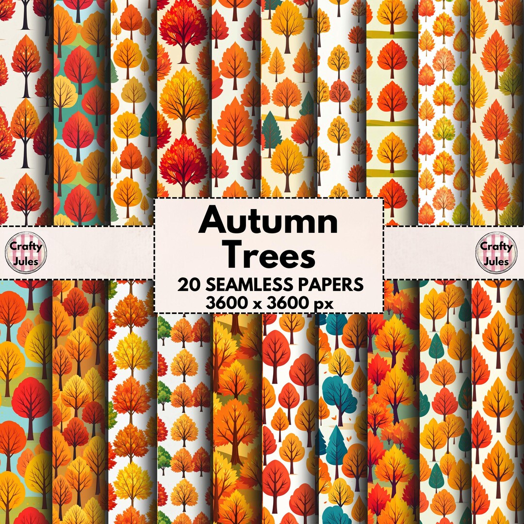Seamless Autumn Tree Patterns, 20 Printable Papers, Commercial Use ...