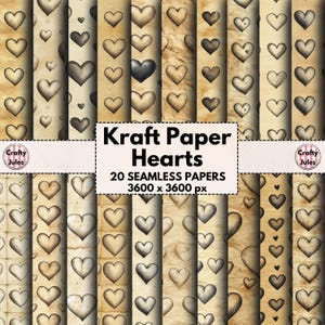 Patrones de corazones de papel kraft sin costuras, 20 papeles imprimibles, uso comercial, papeles para álbumes de recortes, portadas de diarios, tarjetas, cajas de regalo, papel de regalo