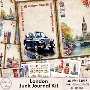 London Junk Journal Kit: 30 Printable Pages, Ephemera (Digital Download)