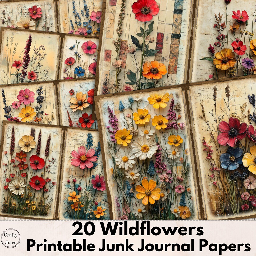 Wildflowers Digital Junk Journal Papers – 20 Printable Mixed Media ...