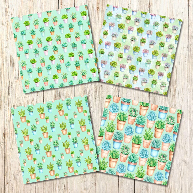 Succulents Seamless Digital Papers, 20 Printable Patterns, Plants ...