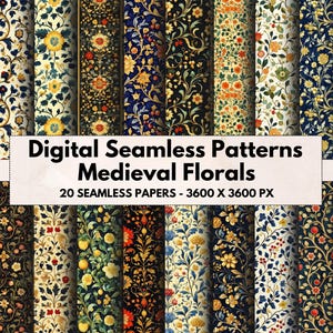 Medieval Floral Seamless Patterns: Scrapbook & Journal Papers (Commercial Use, Digital Download)