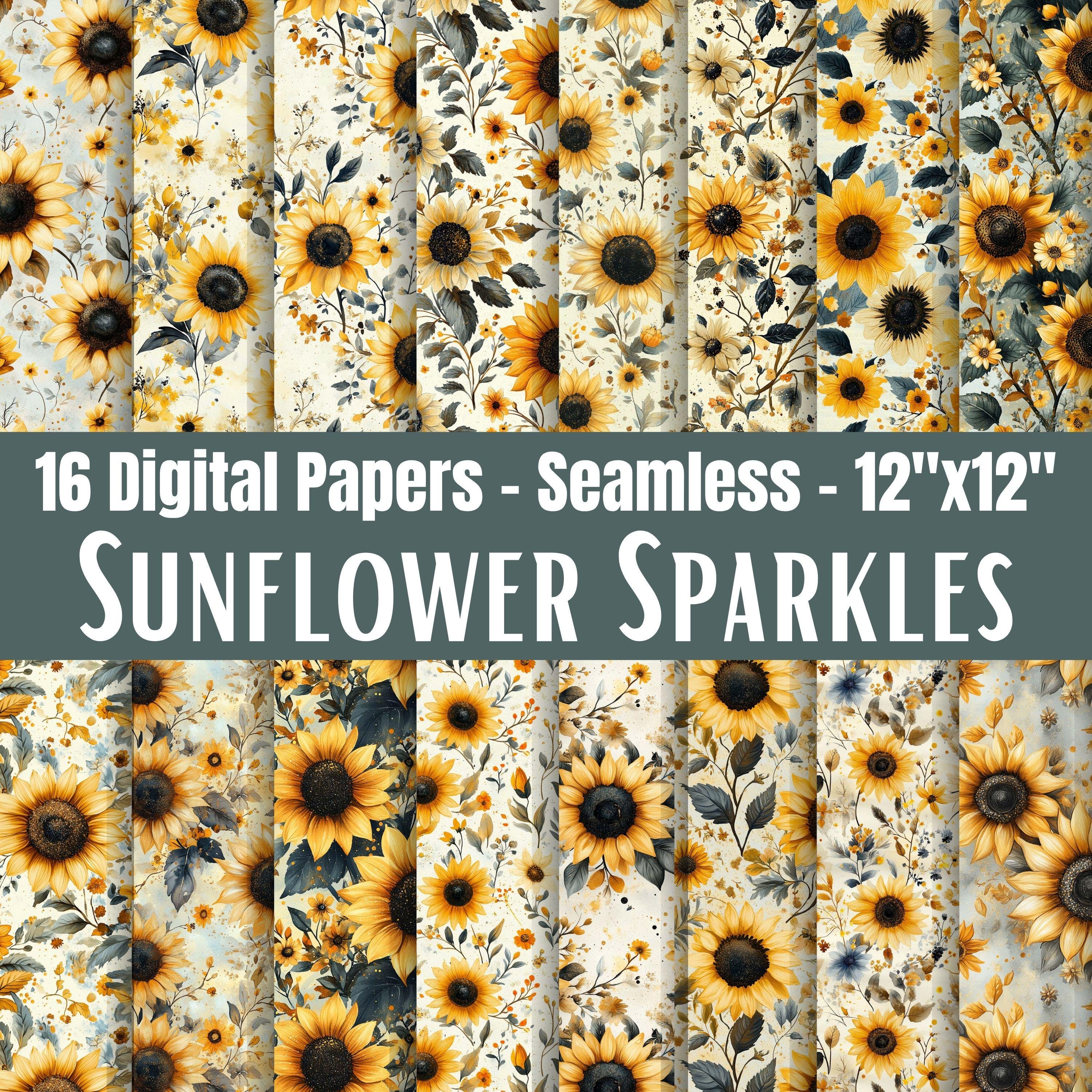 Sunflower Sparkle Seamless Digital Paper Pack, Yellow Floral Scrapbook ...