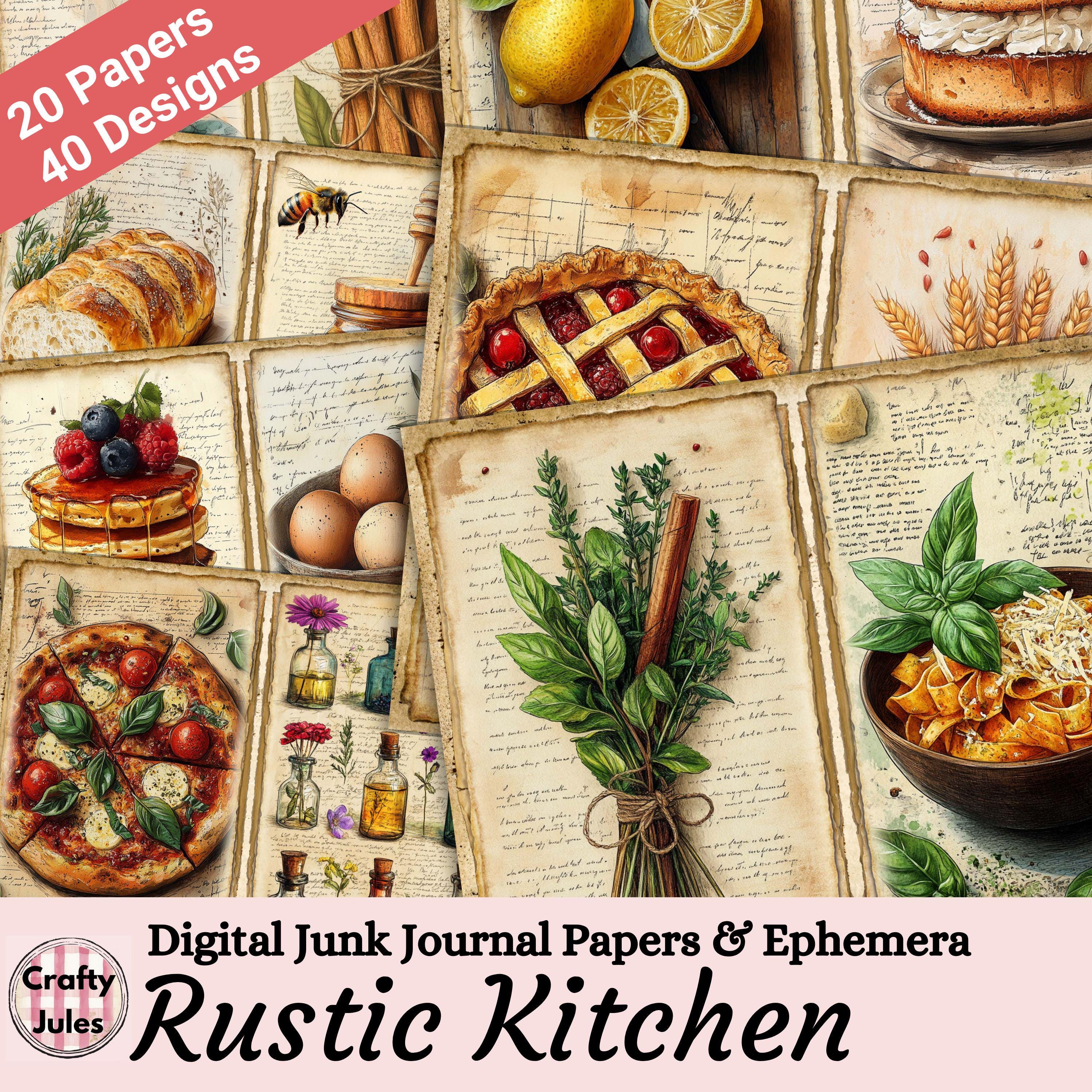 素朴なキッチンジャンクジャーナルペーパーとエフェメラ、食べ物をテーマにしたスクラップブックページ、デジタルダウンロード - Etsy 日本, image size:3000x3000