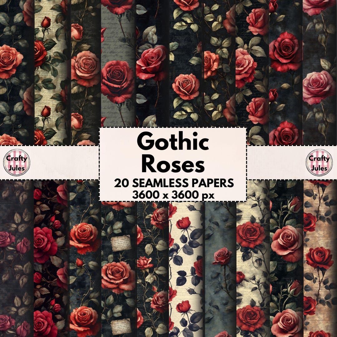 Gothic Roses Seamless Digital Patterns, 20 Printable Papers, Dark ...