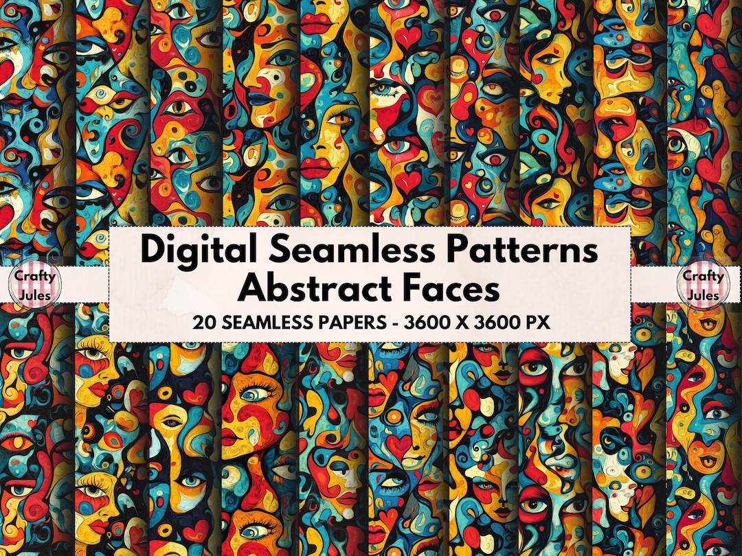 Seamless Abstract Face Patterns, Printable Surreal Papers, Expressive ...