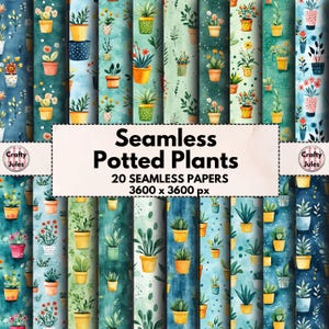 Potted Plant Seamless Patterns: Scrapbook Paper (Digital Download, 12x12 inch JPGs)