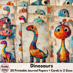 Dinosaurs Digital Junk Journal Paper Pack, Kids Printable Pages, Cards, ATCs, for Scrapbooks, Collages, Card-Making, Paper Crafts