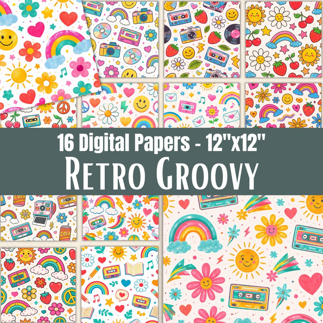 Retro Groovy Digital Paper Pack, Scrapbook, Craft Sheets, 12x12 - Etsy