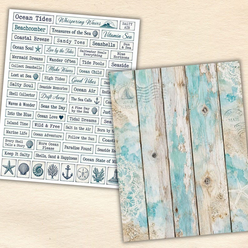 Ocean Tides Scrapbook Papers, Beach Collage Sheets for Paper Crafts ...