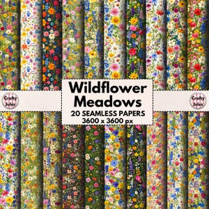 Motifs numériques sans couture Wildflower Meadow, Papiers floraux imprimables, Papier de scrapbooking et de journal, Usage commercial pour produits physiques