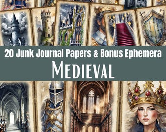 Medieval Junk Journal Pages and Ephemera, Middle Ages, Kingdom Scrapbook Paper, Digital Download
