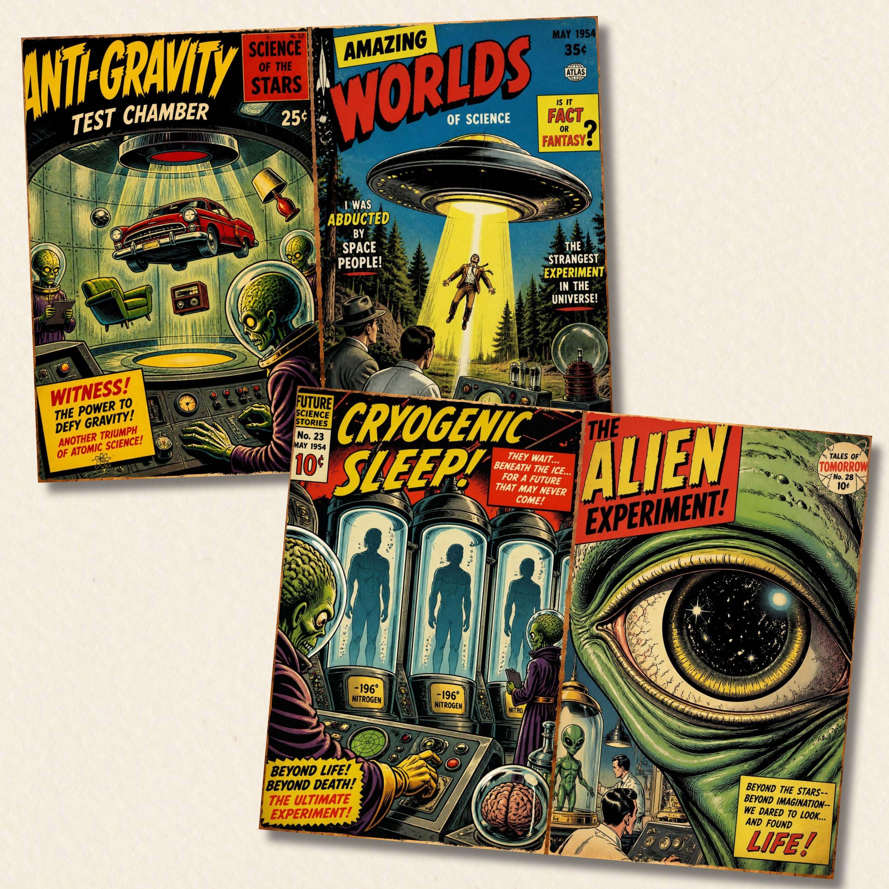 Retro Alien Comic Junk Journal Papers: Vintage Sci-fi Digital Scrapbook ...