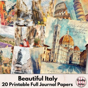 Papiers numériques pour journaux indésirables sur le thème de l'Italie – 20 pages complètes imprimables pour journaux, scrapbooking, collages, fabrication de cartes, téléchargement immédiat