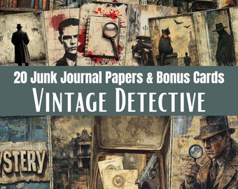 Detective Noir Junk Journal Papers, Vintage Mystery Scrapbook Sheets, Digital Download