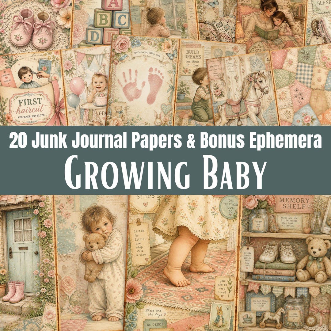 Baby & Toddler Junk Journal Papers, Printable Nursery Scrapbook Pages ...