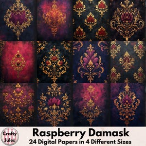 Dark Red Damask Digital Paper: Vintage Scrapbook & Journal Backgrounds (Printable Pages, Commercial Use)
