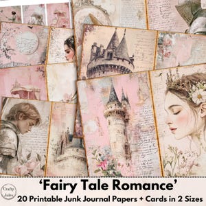 Fairy Tale Digital Junk Journal Papers – 20 Printable Pages for Journals, Scrapbooking, Collages, Plus Bonus Journal Cards in Two Sizes