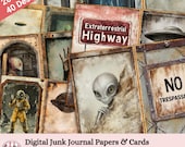 Area 51 Junk Journal Papers and Cards, Alien Sci-Fi Scrapbook Pages, Digital Download