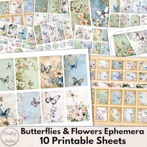 Efémeras de borboletas e flores: enfeites de diário de lixo (download digital)